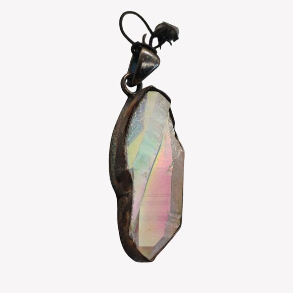 Charles Albert Sterling Silver Terminated Rainbow Aura Quartz Crystal Pendant - Picture 2 of 8